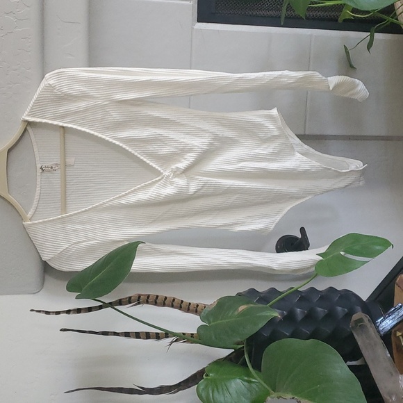 Free People Cozy Up With Me Ivory River Long Sleeve Bodysuit - Picture 1 of 5